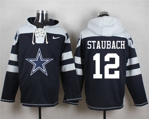 Nike Cowboys #12 Roger Staubach Navy Blue Player Pullover NFL Hoodie